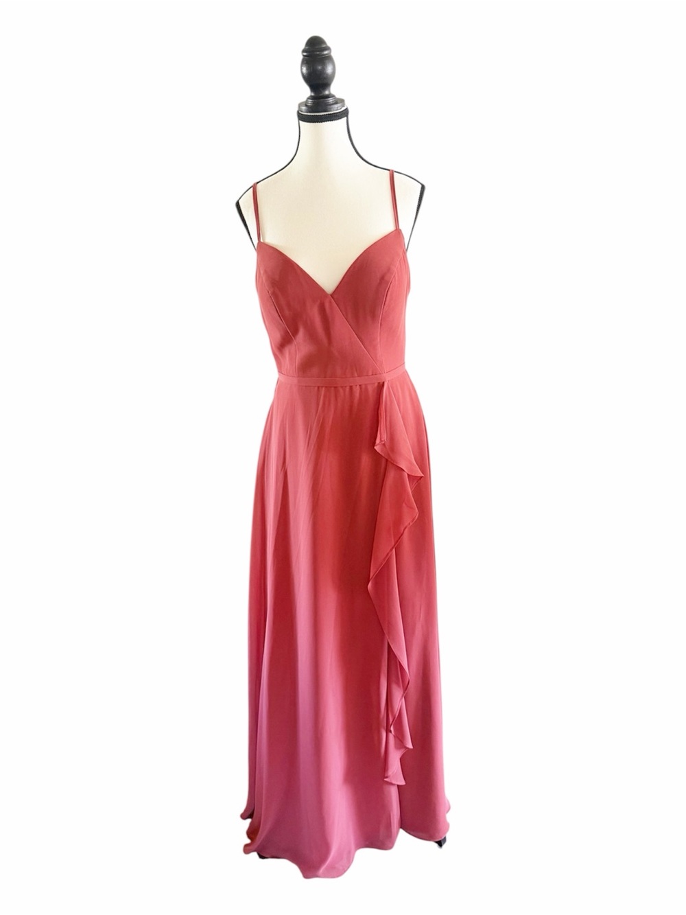 Azazie Orange Flowy Ruffle-Side Spaghetti-Strap Maxi Dress Party Dress